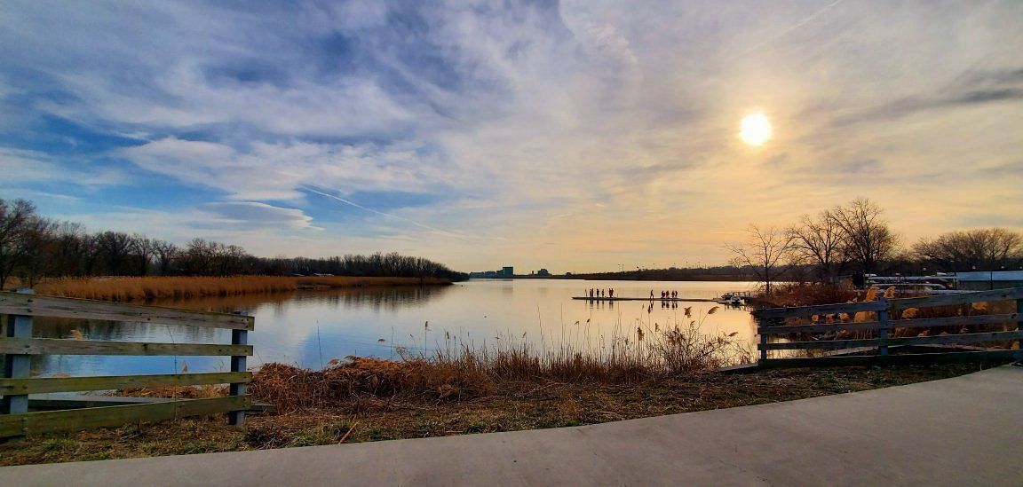 Overpeck County Park waterway at sunset near Meridia Little Ferry apartments Little Ferry Bergen County NJ