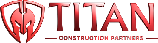 The titan construction partners logo is red and white