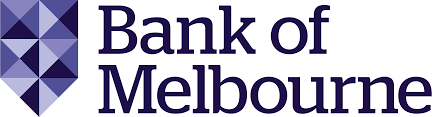 The bank of melbourne logo has a purple shield on it.