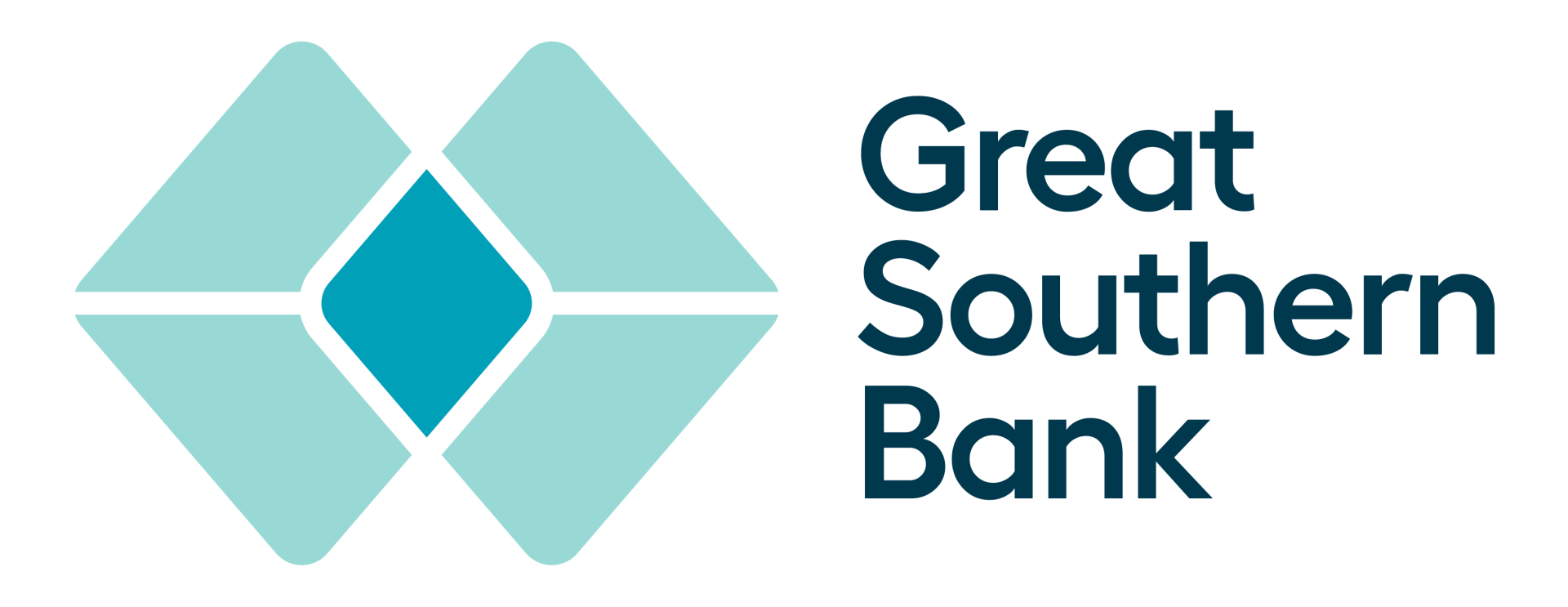 The great southern bank logo is blue and black and looks like a stained glass window.