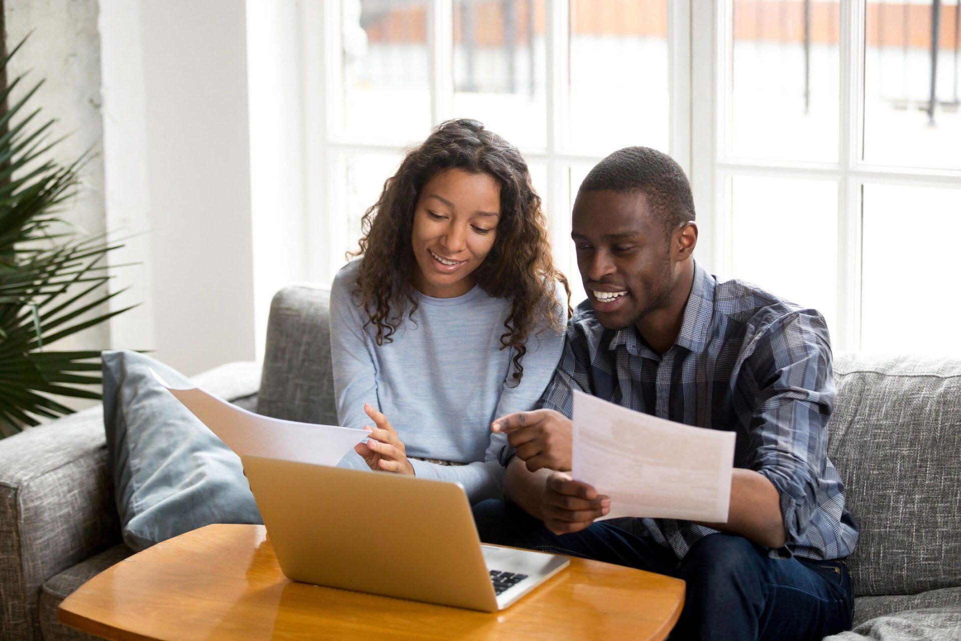 Cute Couple with Bills and Laptop at Home — Geelong West, Vic — Geelong Finance Company