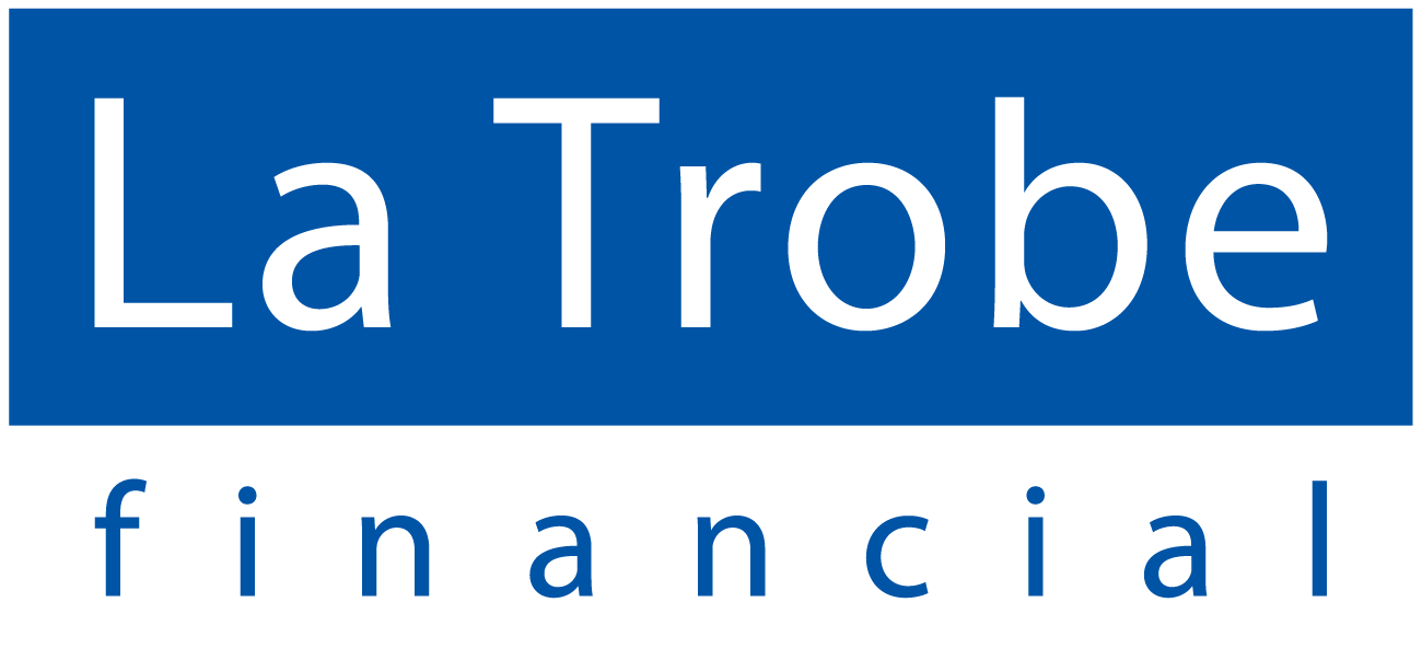 A blue and white logo for la trobe financial