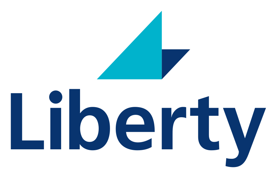 The liberty logo has a blue triangle on it.