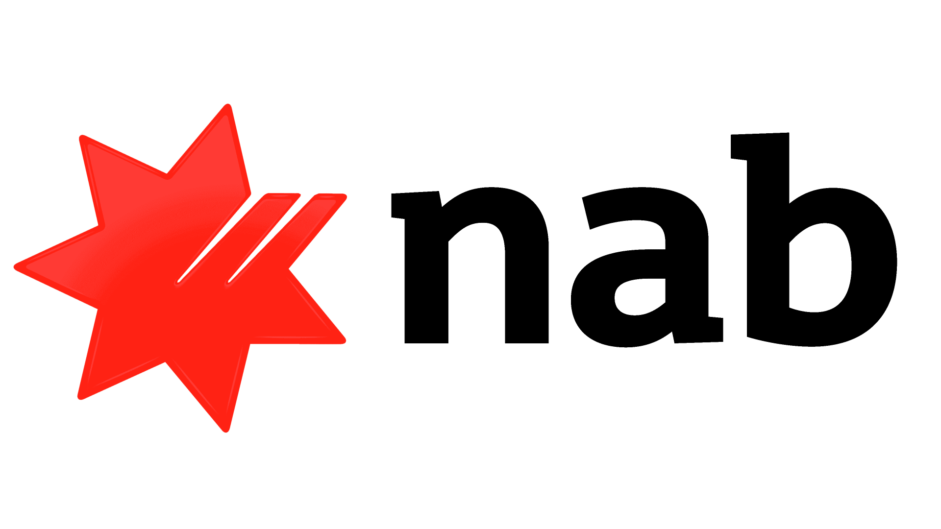 A nab logo with a red star on a white background