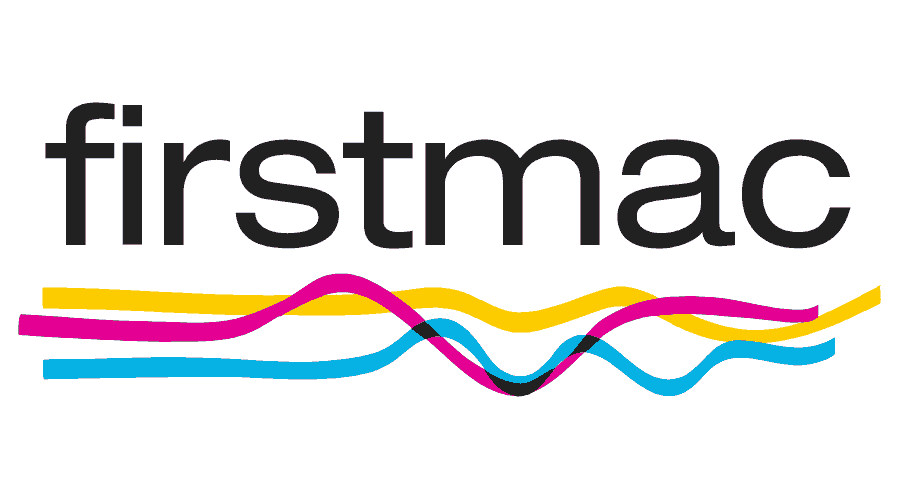 A colorful logo for firstmac with a wave in the middle.