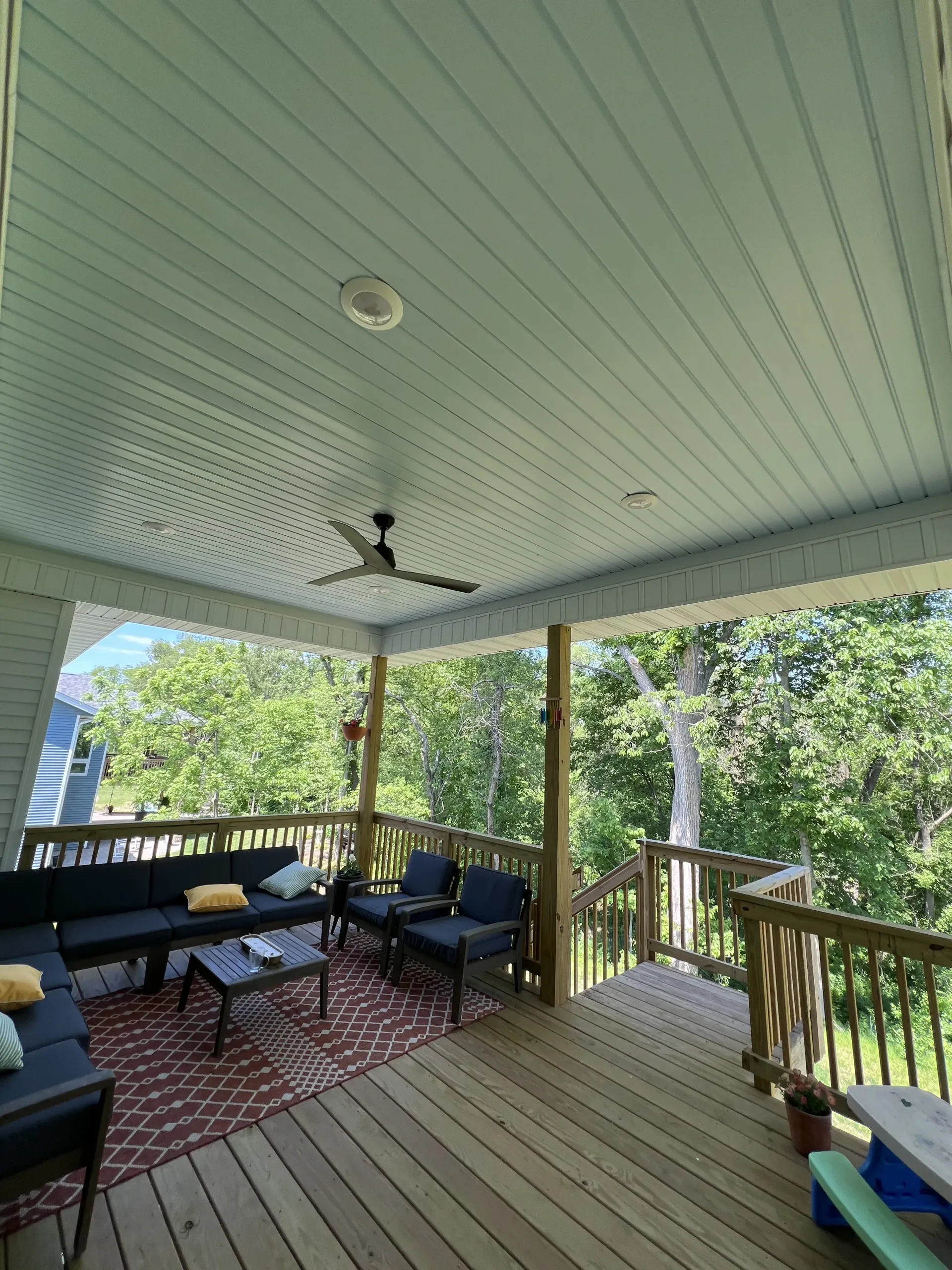 Covered porch ceiling painting project for a home in Northern Illinois