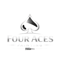 Four Aces Painting logo with a black spade icon and gray text on a white background