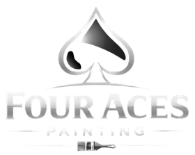 Four Aces Painting logo with black spade and paintbrush, gray text on white background