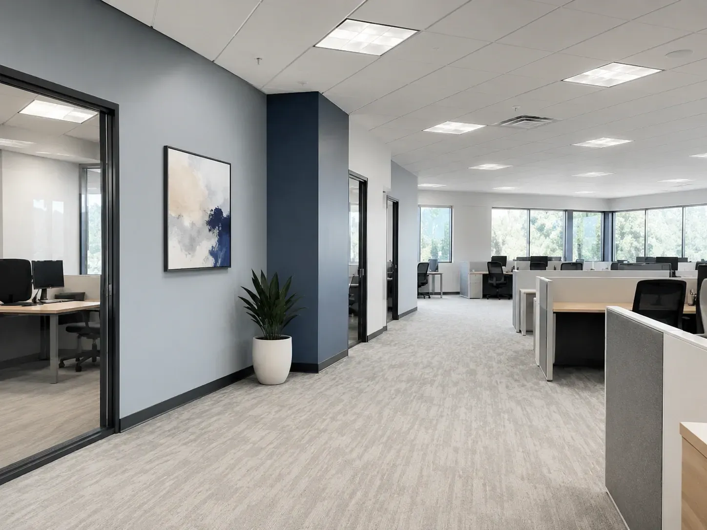 Commercial interior painting project for a clean office space by Four Aces Painting