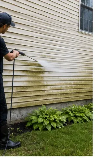 House siding pressure washing service removing algae and grime from exterior siding in Rockford IL