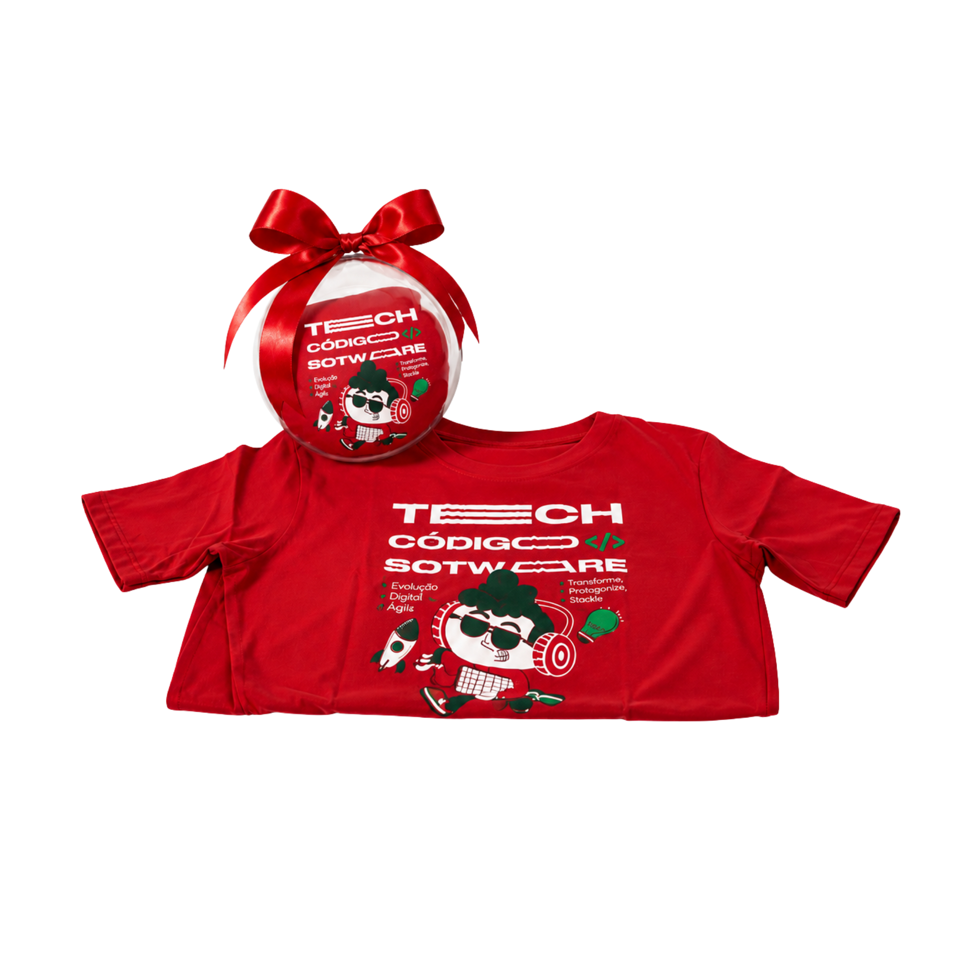 Camiseta vermelha de Natal da Texas Tech com sacola de presente vermelha combinando e estampa do Papai Noel.