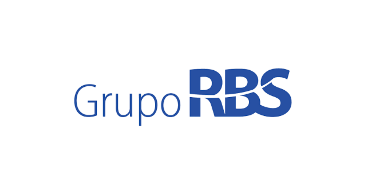 Logotipo do Grupo RBS em texto azul sobre fundo branco