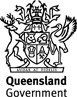 Queensland Government coat of arms: deer, crane, shield with symbols, and the text