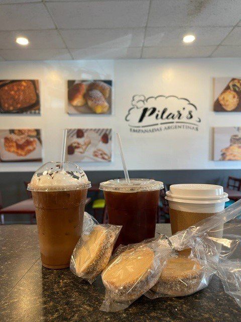 Drinks and alfajores from Pilar's Empanadas Argentinas.