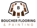 Boucher Flooring & Painting logo with stylized brown house roof and letter B