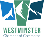 Westminster Chamber of Commerce logo with blue, green, and teal geometric panels and white eagle shapes