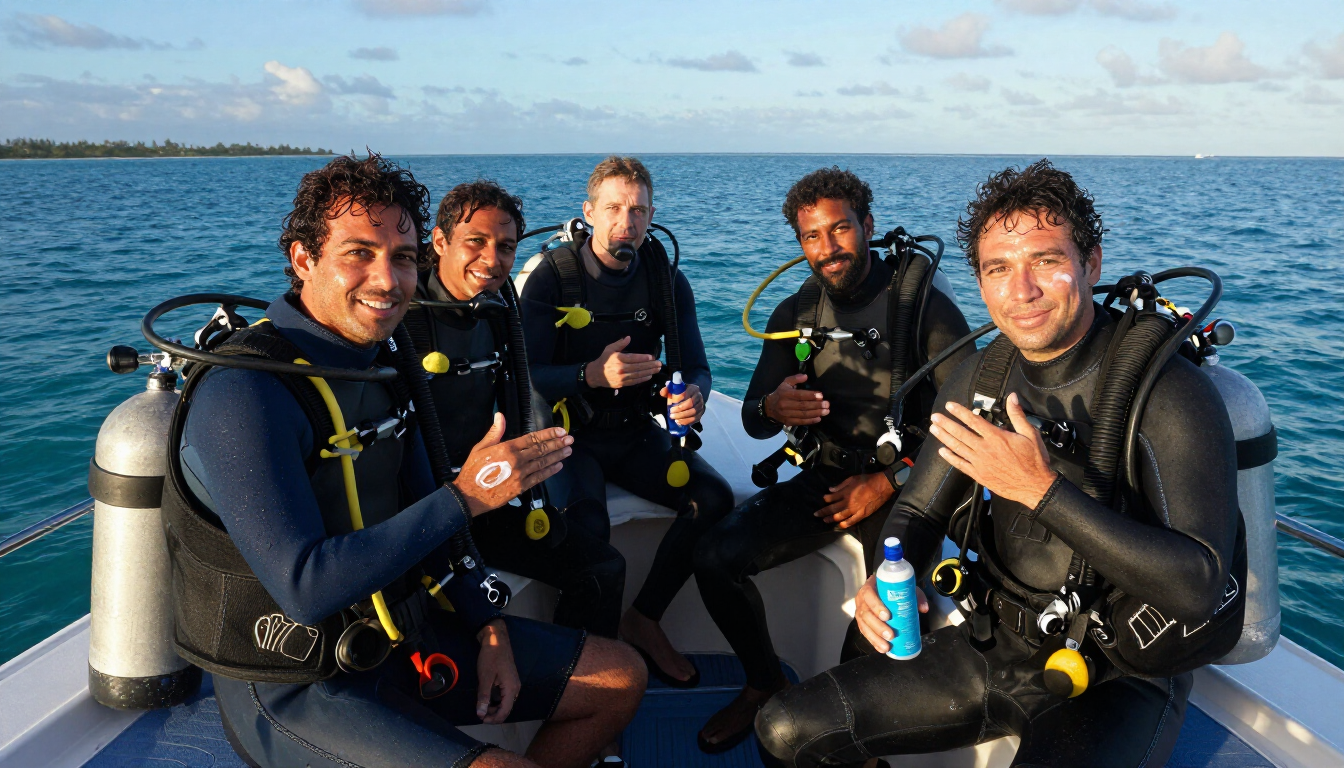 Divers on a boat in Sodwana Bay