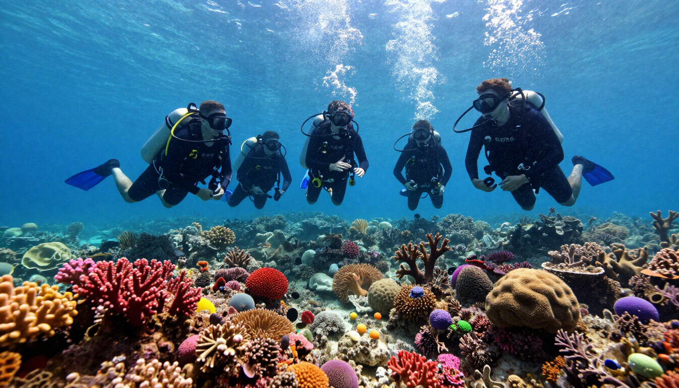 Divemaster leading a group underwater