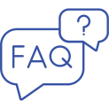 Blue speech bubbles with "FAQ" and a question mark.