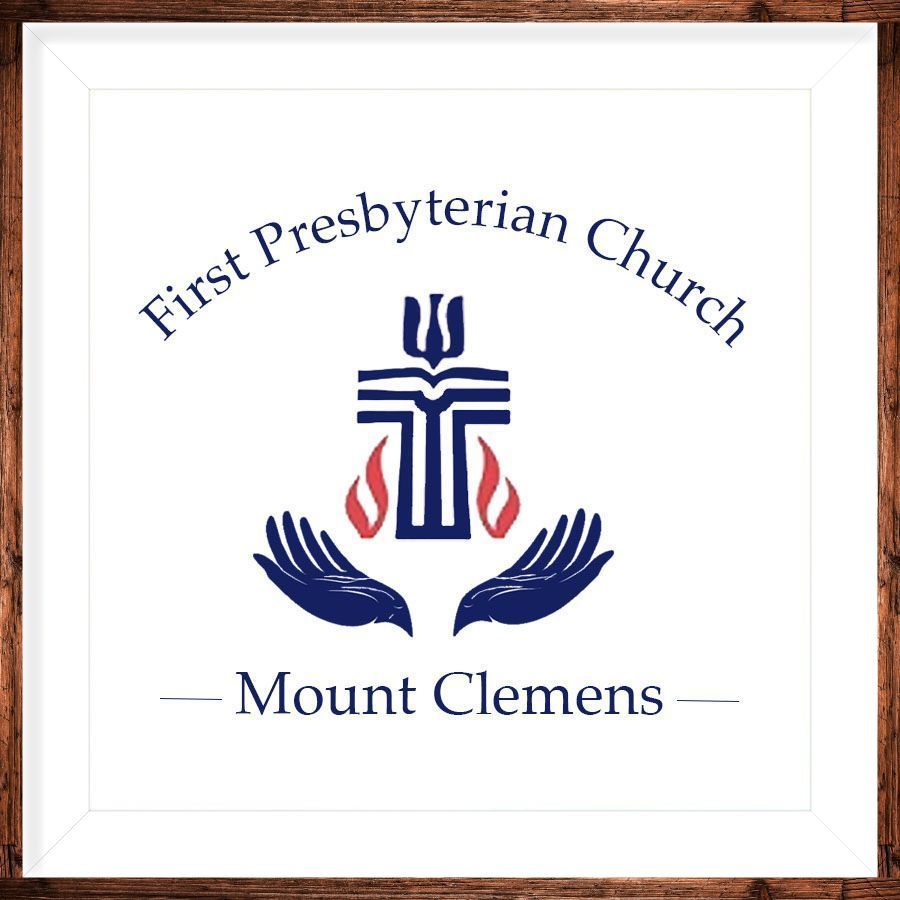 Logo for First Presbyterian Church Mount Clemens with blue and red hands and cross symbol