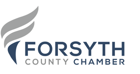 Forsyth County Chamber logo with gray abstract mark and blue text on white background