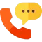 Orange phone handset with yellow chat bubble and three dots, suggesting a call or messaging icon