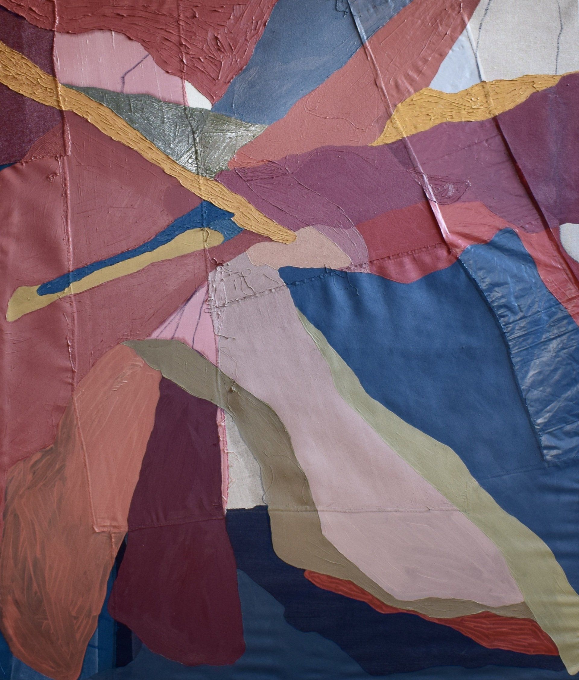 photo of colourful abstract painting with red, pink, blue and yellow