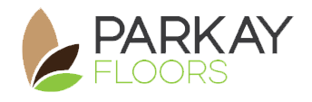 A logo for parkay floors with a leaf on it