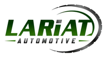 Lariat Automotive logo in green and black with a circular swoosh design