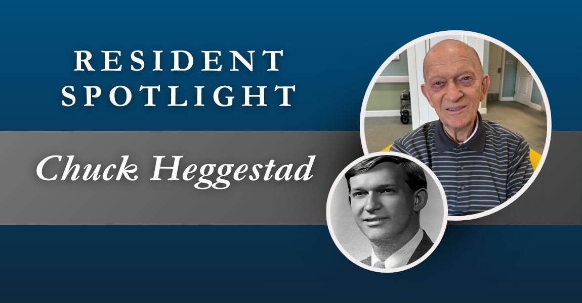 Resident Spotlight: Chuck Hegestad, with two circular portrait photos on a blue background