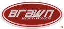 Brown Security Products logo in white text on a red oval background