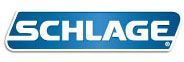Schlage logo in blue and white text on a rectangular sign