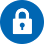 White padlock icon in a blue circle, indicating security or privacy