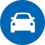 Blue circle with a white car icon