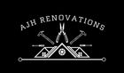 AJH Renovations logo with house roof, hammer, pliers, saw, and measuring tools on black background