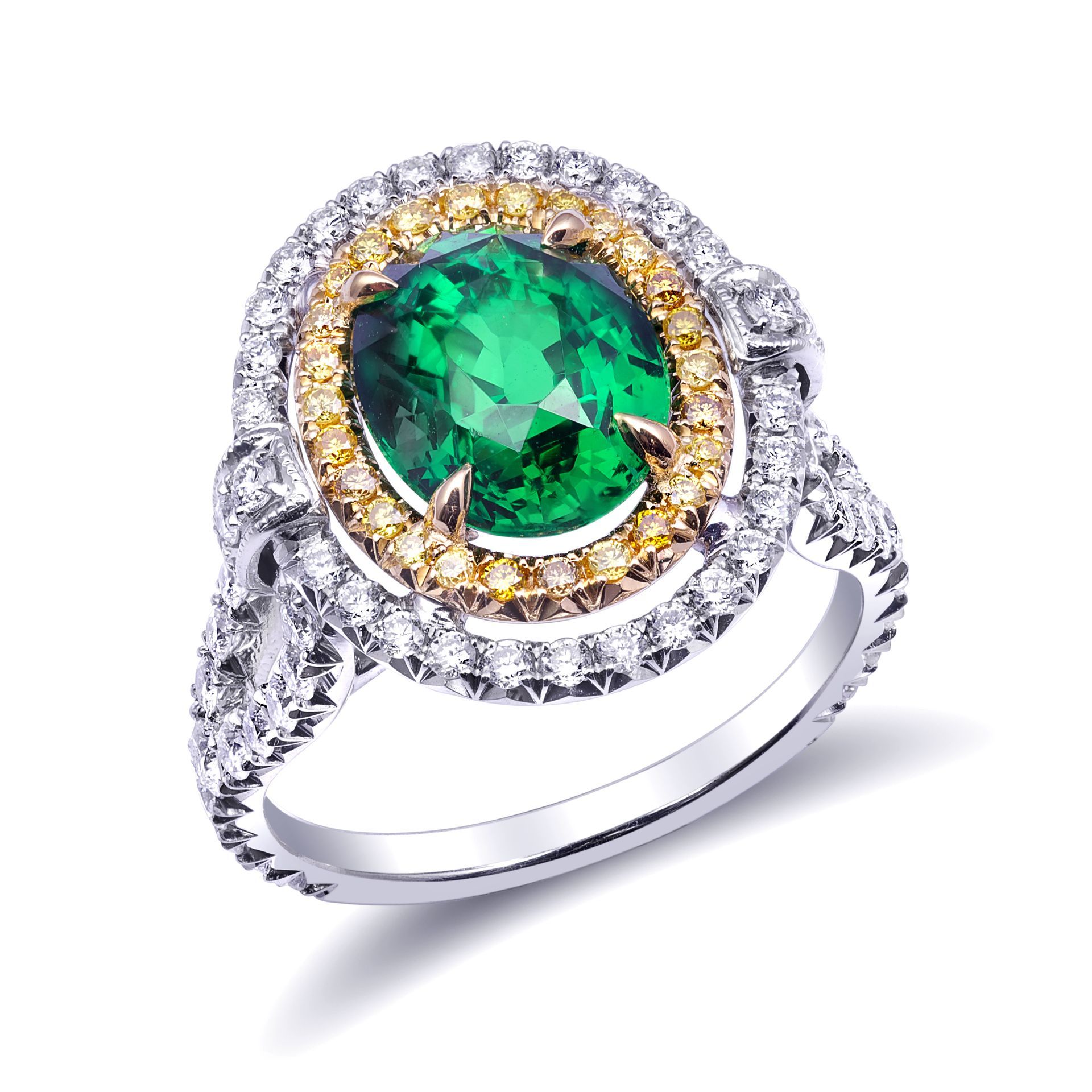 3 Ct Emerald & Yellow Diamond Ring