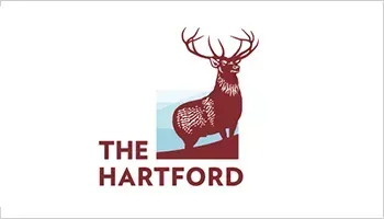 The Hartford logo with a maroon stag over a light blue square and company name below