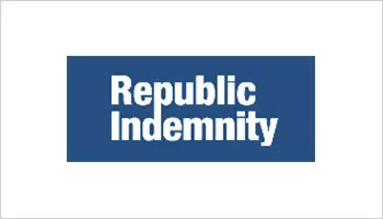 Blue Republic Indemnity logo with white text on a white background