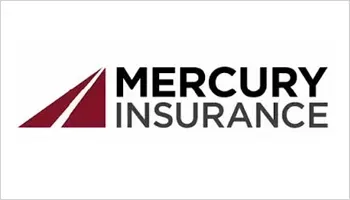 Mercury Insurance logo with maroon triangular icon and black text on white background