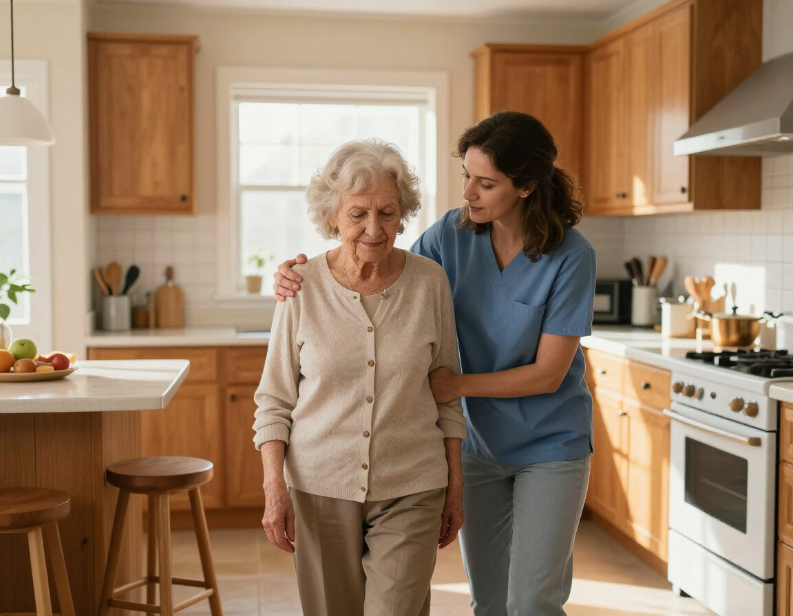 Caregiver assisting a client at home