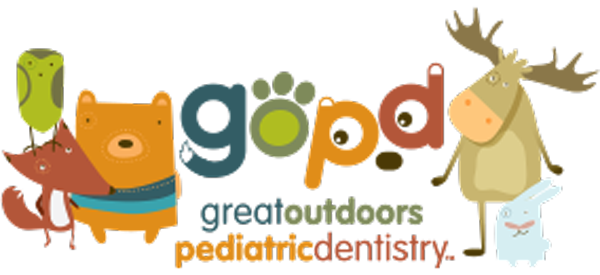 Goday Great Outdoors Pediatric Dentistry logo with playful animal mascots and colorful text
