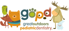 Goday Great Outdoors Pediatric Dentistry logo with playful animal mascots and colorful text
