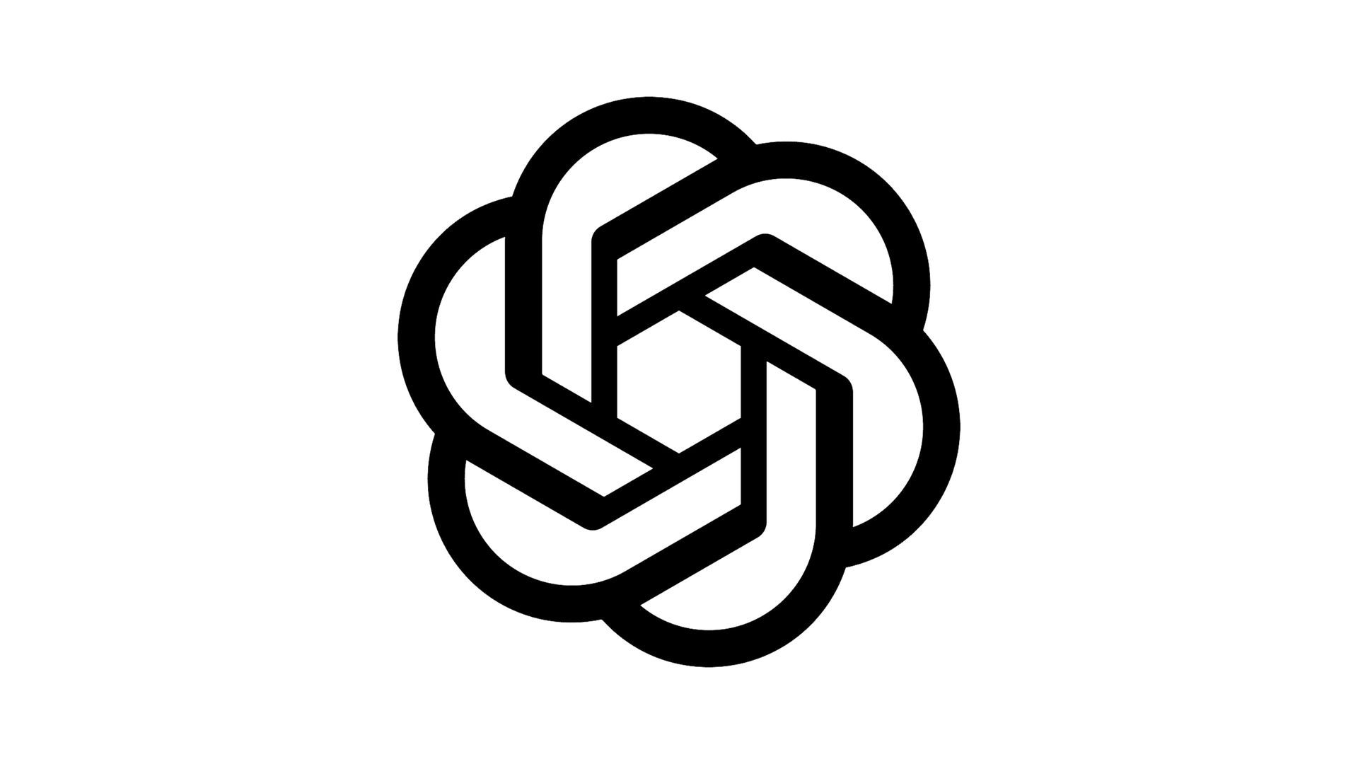 A black and white ChatGPT logo on a white background.