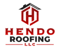 Logo for Hendo Roofing, featuring a red and black geometric house icon above 