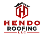 Logo for Hendo Roofing, featuring a red and black geometric house icon above 