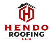 Logo for Hendo Roofing, featuring a red and black geometric house icon above 