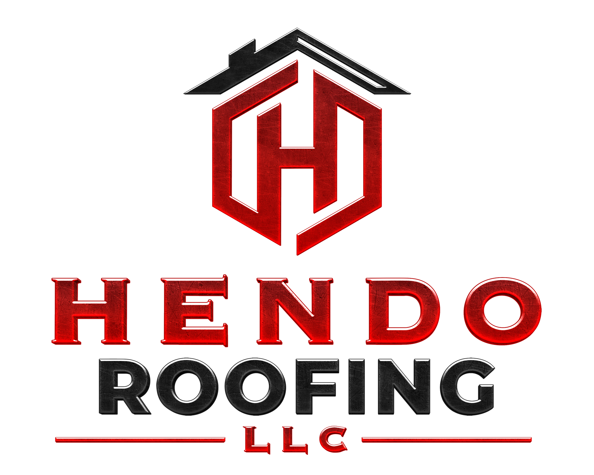 Logo for Hendo Roofing, featuring a red and black geometric house icon above 
