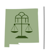 A green sign with a scale of justice on it.
