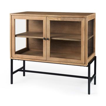 Wooden cabinet with glass doors and shelves