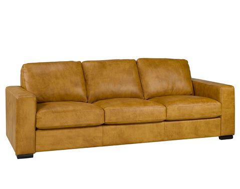Tan leather three-cushion sofa